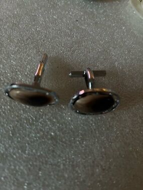 Classic Silver-Tone Brown Stone Cufflinks - Men's Accessories